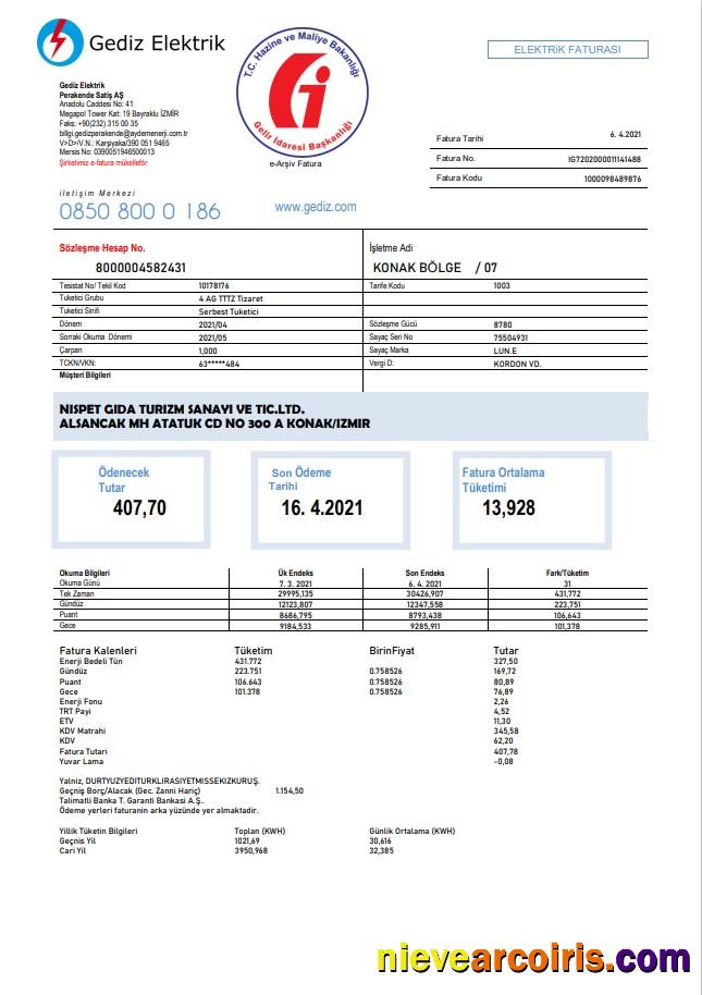 Turkey Gediz Elektrik utility bill